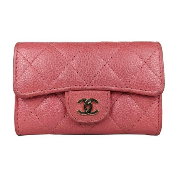 CHANEL Handbags - SOLD Chanel Pink Caviar Leather Quilted Flap Card Holder Coin Purse Wallet